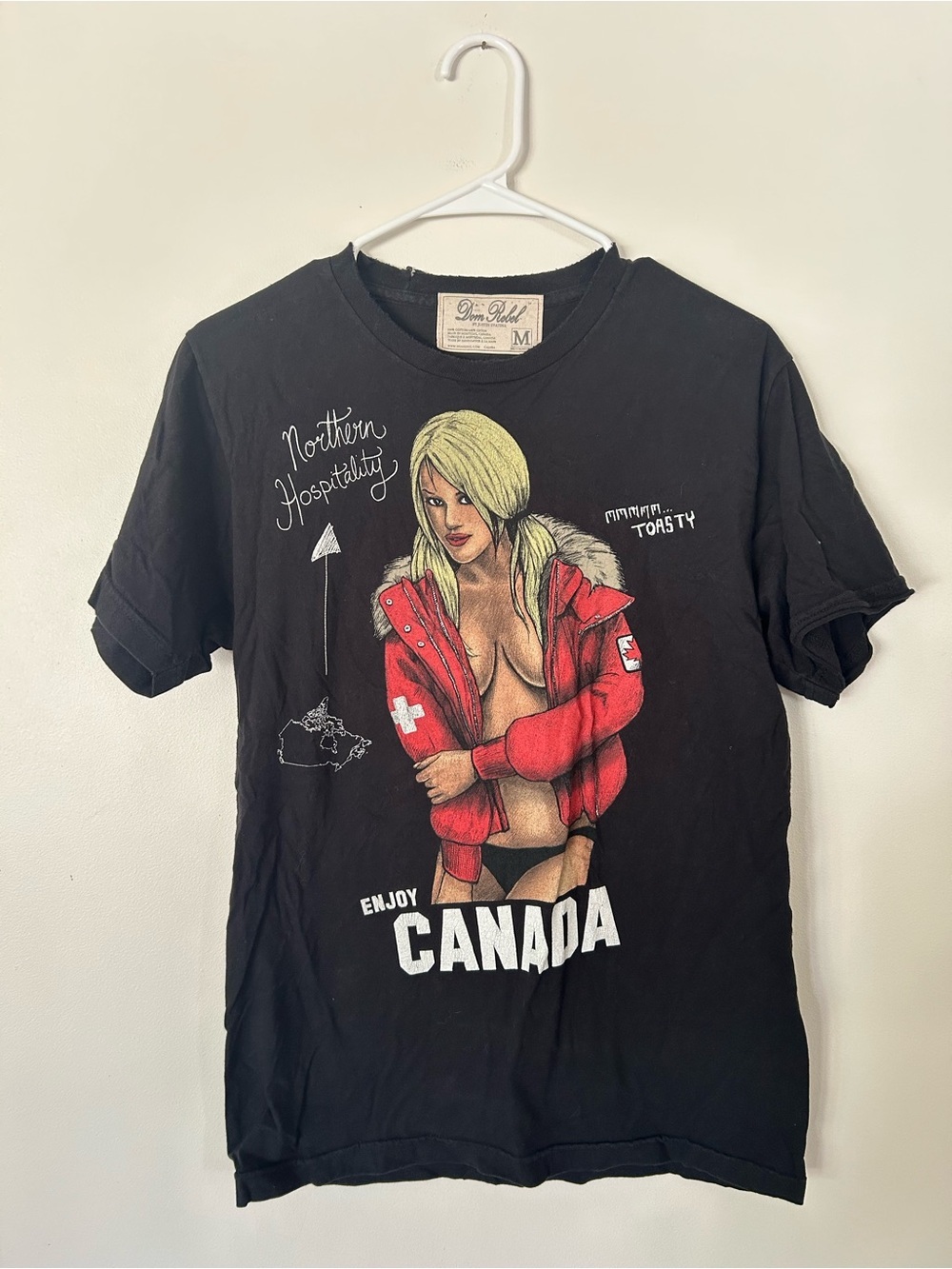 Dom Rebel Enjoy Canada Black Tshirt Distressed M